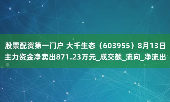 股票配资第一门户 大千生态（603955）8月13日主力资金净卖出871.23万元_成交额_流向_净流出